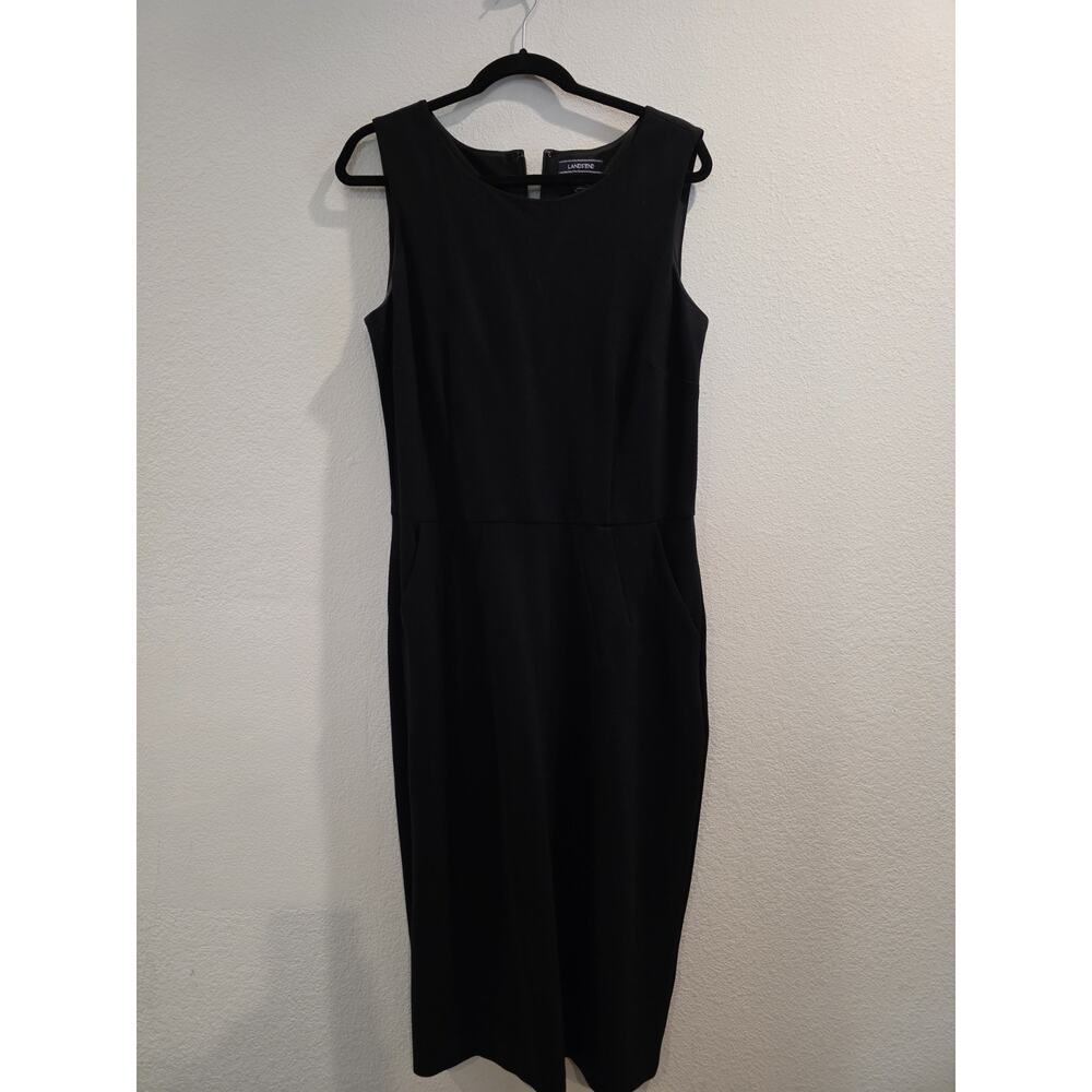 LandsEnd Slveless Ponte SheathDress Sz 12Tall Black Stretch Quiet Luxury Minimal